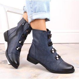 Botine izolate de dama cu toc plat, albastru Jezzi 1