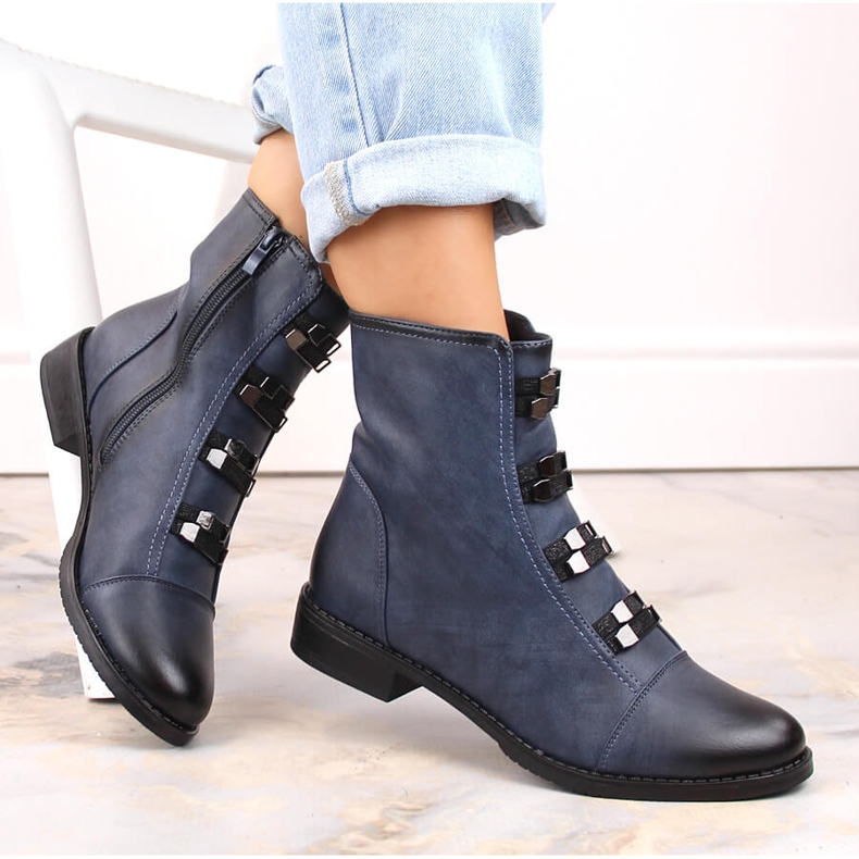 Botine izolate de dama cu toc plat, albastru Jezzi 1