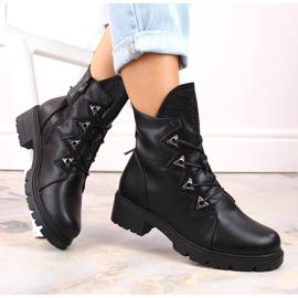 Botine de damă negre izolate cu zirconi S.Barski HY93-52A negru 1