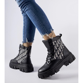 Botine negre cu inscripții decorative Madelene negru 2