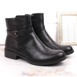 M. DASZYŃSKI Botine de damă izolate negre cu toc plat M.Daszyński negru 5