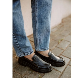 WASAK Pantofi slip-on dama din piele 0706, negri, cu talpa groasa negru 2