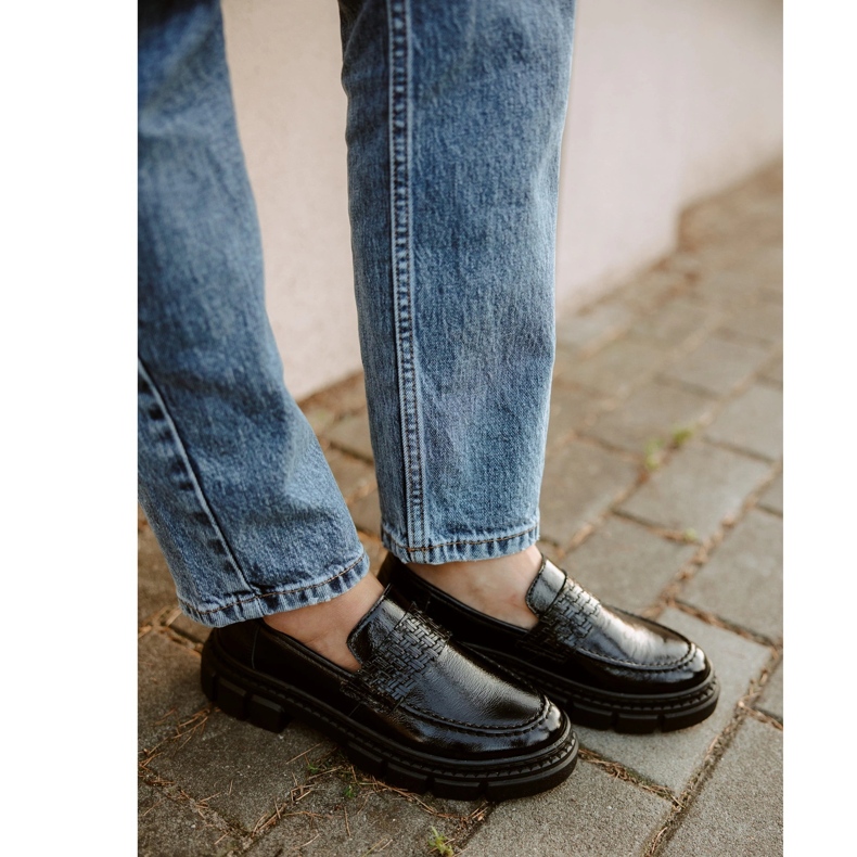 WASAK Pantofi slip-on dama din piele 0706, negri, cu talpa groasa negru 2