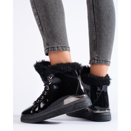 Botine negre cu siret cu blana Shelovet negru 1