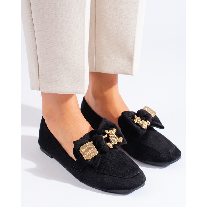 Mocasini de dama Shelovet din piele intoarsa neagra negru 1