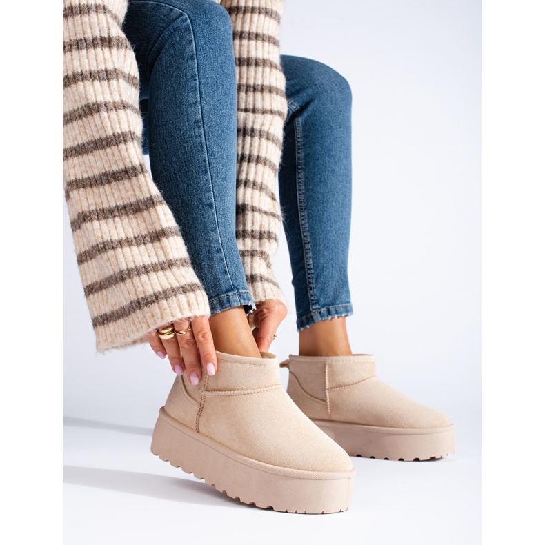 Cizme de zapada scurte bej pe platforma Shelovet 1