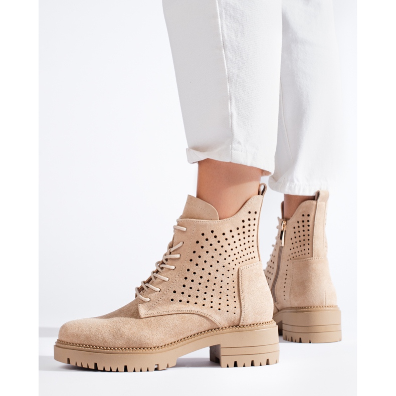 W. Potocki Cizme de lucru din piele intoarsa ajurata Potocki bej 1