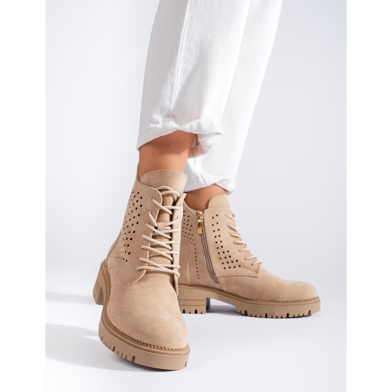 W. Potocki Cizme de lucru din piele intoarsa ajurata Potocki bej 2