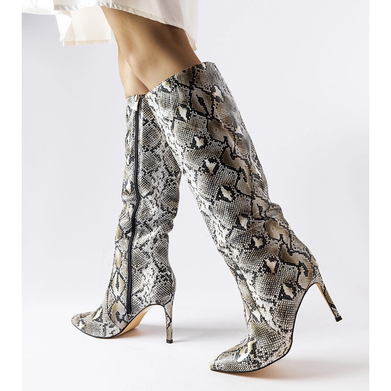 Cizme cu toc inalt din piele de sarpe neagra Carmine negru 1