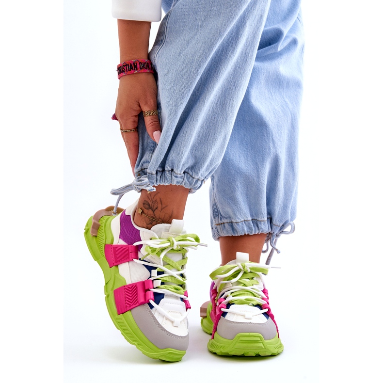 Seastar Pantofi sport cu șireturi la modă pentru femei, verde-roz multicolor 4