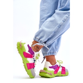 Seastar Pantofi sport cu șireturi la modă pentru femei, verde-roz multicolor 1