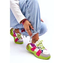 Seastar Pantofi sport cu șireturi la modă pentru femei, verde-roz multicolor 2