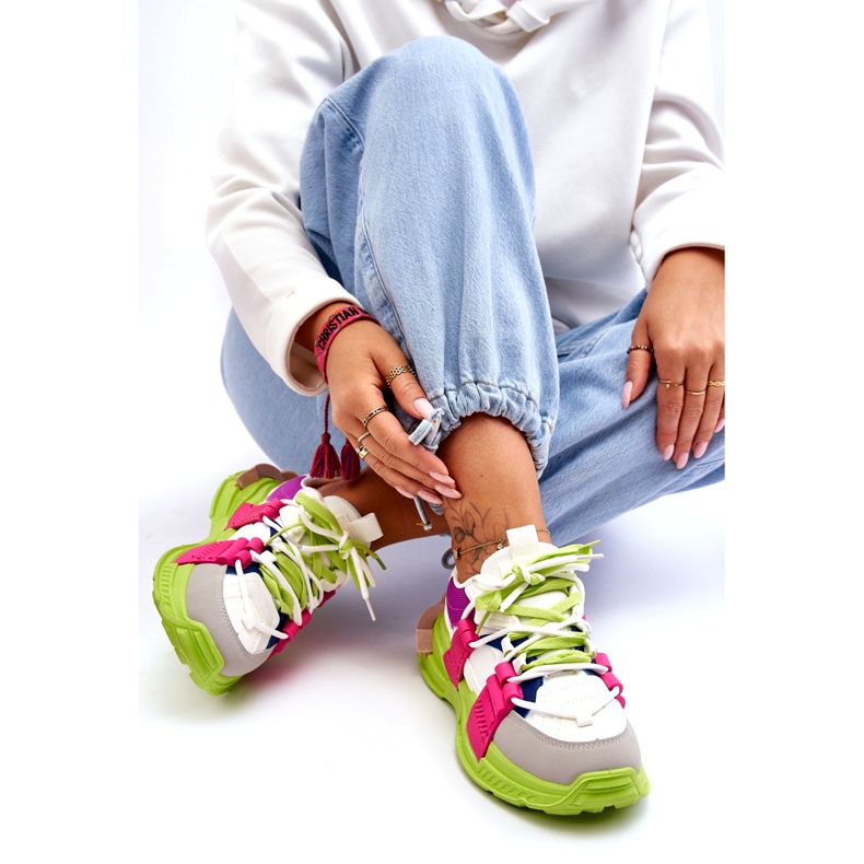 Seastar Pantofi sport cu șireturi la modă pentru femei, verde-roz multicolor 3