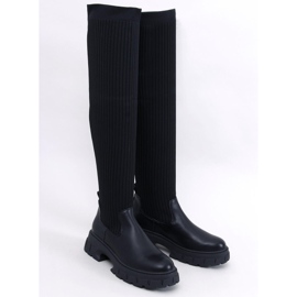 Cizme peste genunchi Teasly Black cu partea superioară flexibilă negru 1
