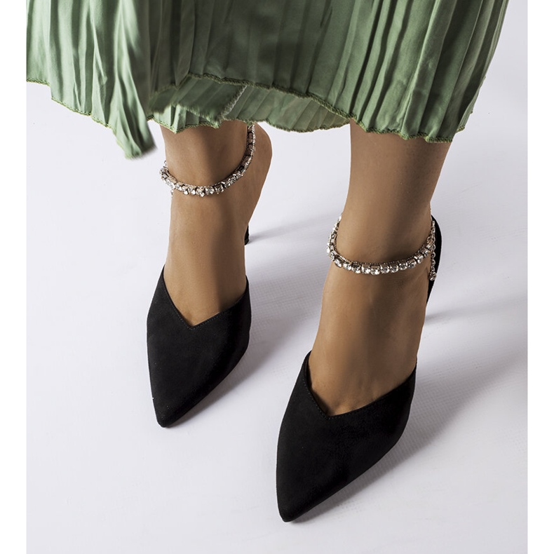 Sandale Claude cu toc cu strasuri negre negru 1