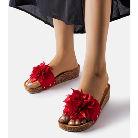 Sandale roșii cu o floare pe talpă de plută de la Anjali roșu 1