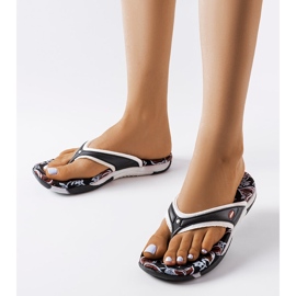 Slapi Feliksa din material textil negru cu flori 1