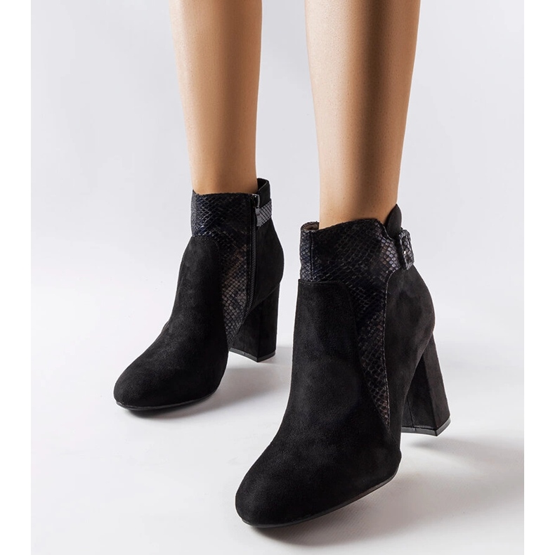 Cizme negre cu inserție de șarpe din piele ecologică Daamen negru 1 Cizme negre cu inserție de șarpe din piele ecologică Daamen negru 1