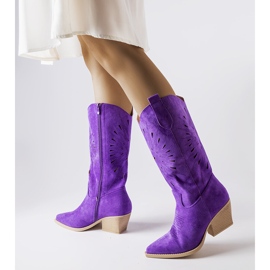 Cizme de cowboy ajurate violet de la Valdengo 1