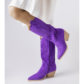 Cizme de cowboy ajurate violet de la Valdengo 2