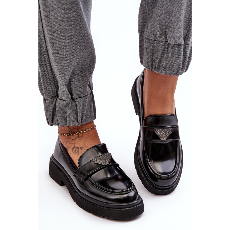 Mocasini de damă cu toc plat, negri Venla negru 2