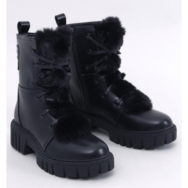 Botine Melvin Black cu siret cu blana negru 1 Botine Melvin Black cu siret cu blana negru 1