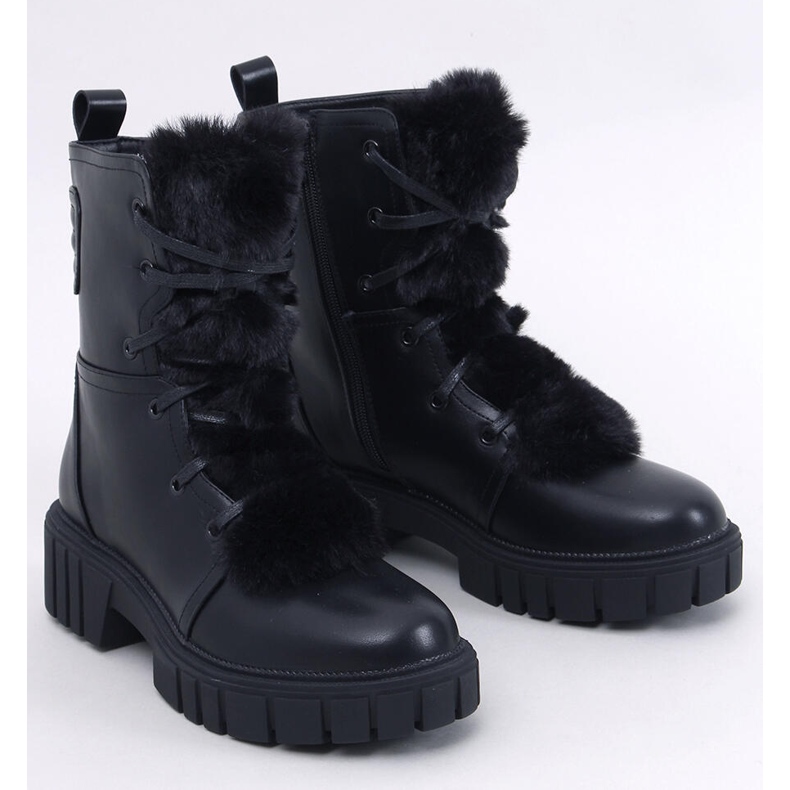 Botine Melvin Black cu siret cu blana negru 1