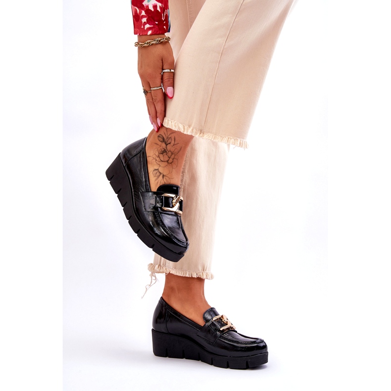 Lemar Mocasini din piele lacuita cu decor pe pană, negru 2