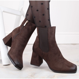 Botine de damă din piele intoarsa cu toc decorativ, maro, Potocki SZ12183 1