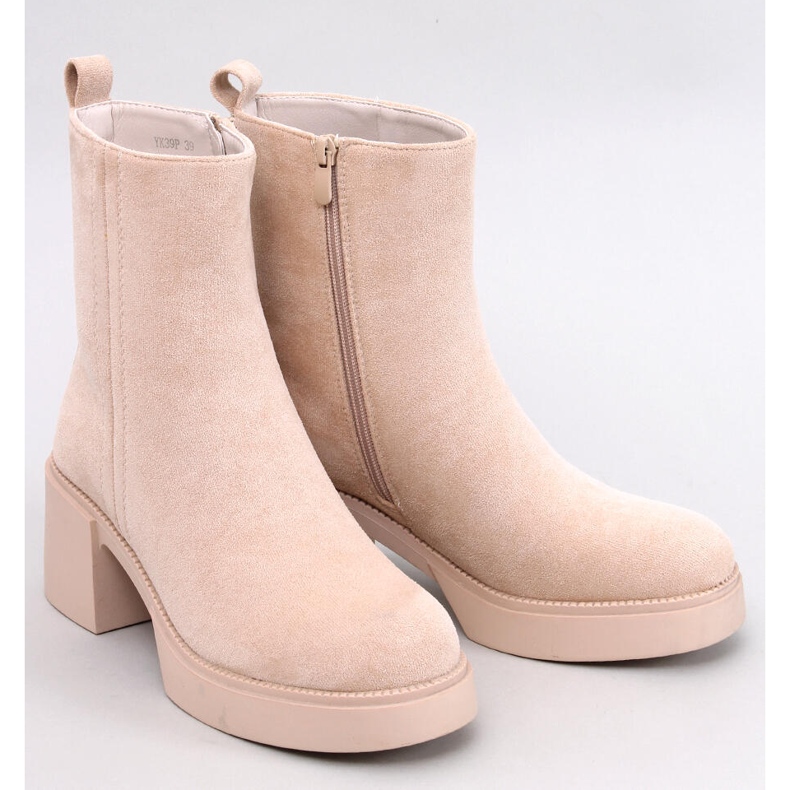 Botine Ruffin Beige cu toc stabil bej 1