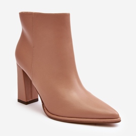 Botine de damă Beige Saitana din piele cu toc înalt bej 1