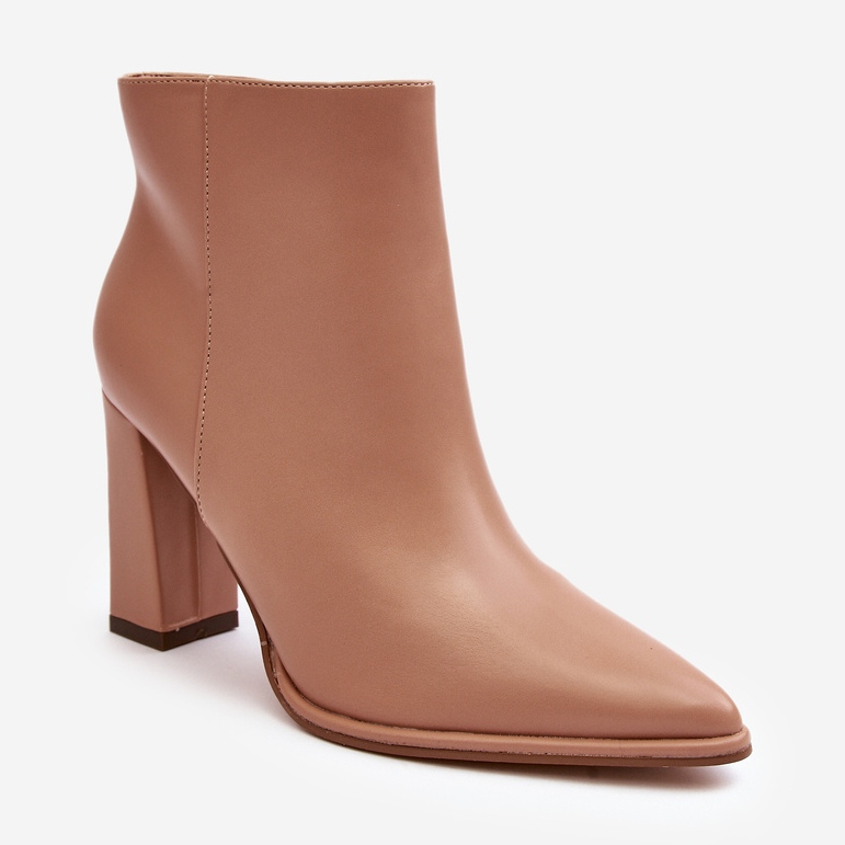 Botine de damă Beige Saitana din piele cu toc înalt bej 1