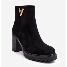 Botine De Damă Cu Toc Înalt De piele intoarsa Cu Decorat, Negru Puternic 1