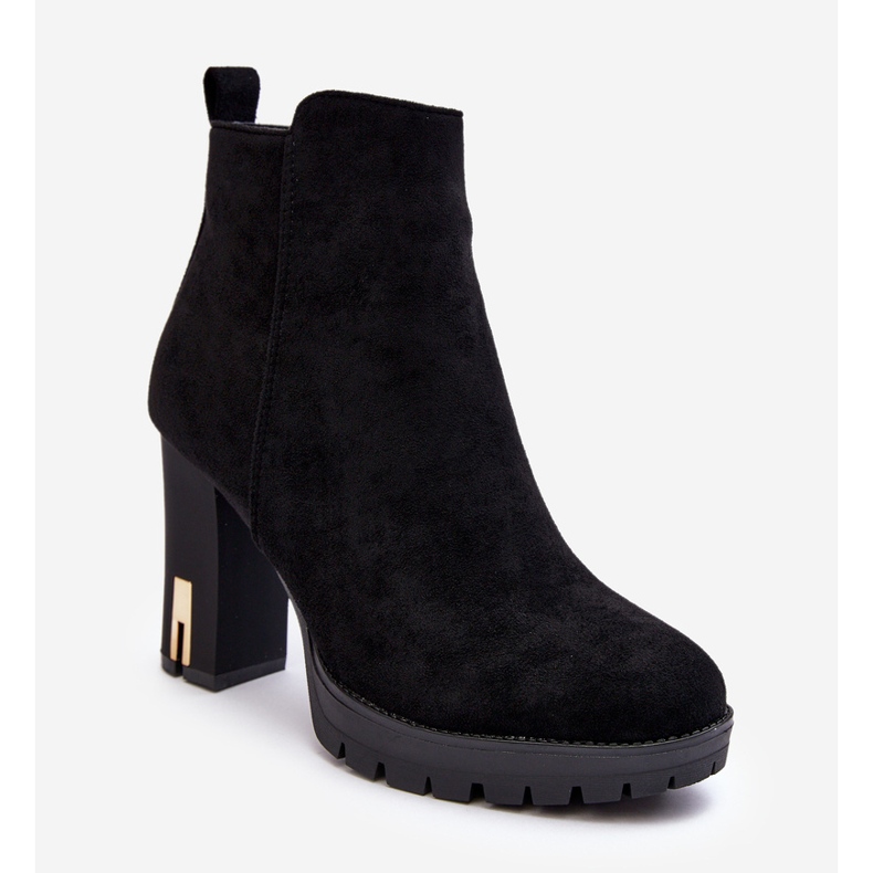 Botine clasice din piele intoarsa cu toc inalt Negru Amy 1