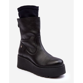 Botine de damă din piele pe o platformă masivă Maciejka 06246-01 negru 2