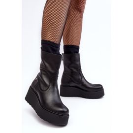Botine de damă din piele pe o platformă masivă Maciejka 06246-01 negru 3