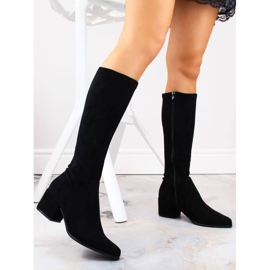 Cizme izolate de dama, cu toc inalt, piele intoarsa, negre Sergio Leone KZ212 negru 2