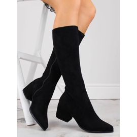 Cizme izolate de dama, cu toc inalt, piele intoarsa, negre Sergio Leone KZ212 negru 1