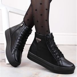 Botine din piele pe platformă, creepers negri izolați Filippo DBT4708 negru 2