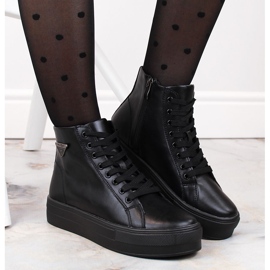 Botine din piele pe platformă, creepers negri izolați Filippo DBT4708 negru 1