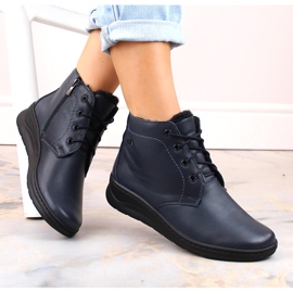 Botine de damă din piele, cu șireturi și cu fermoar, albastru bleumarin Helios 584 1 Botine de damă din piele, cu șireturi și cu fermoar, albastru bleumarin Helios 584 1