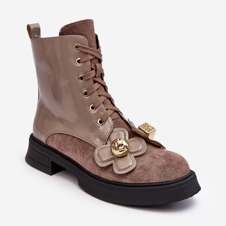 S.Barski Botine de damă la modă cu fermoar și decorațiuni D&amp;A MR870-76 gri-maro bej 1