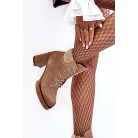 Botine bej Lemar Flomes din piele intoarsa cu siret pe toc inalt 5