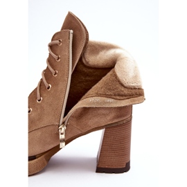Botine bej Lemar Flomes din piele intoarsa cu siret pe toc inalt 3