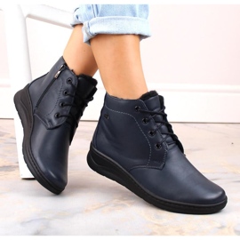 Cizme Helios W H584C din piele izolata cu sireturi si fermoar, bleumarin 1