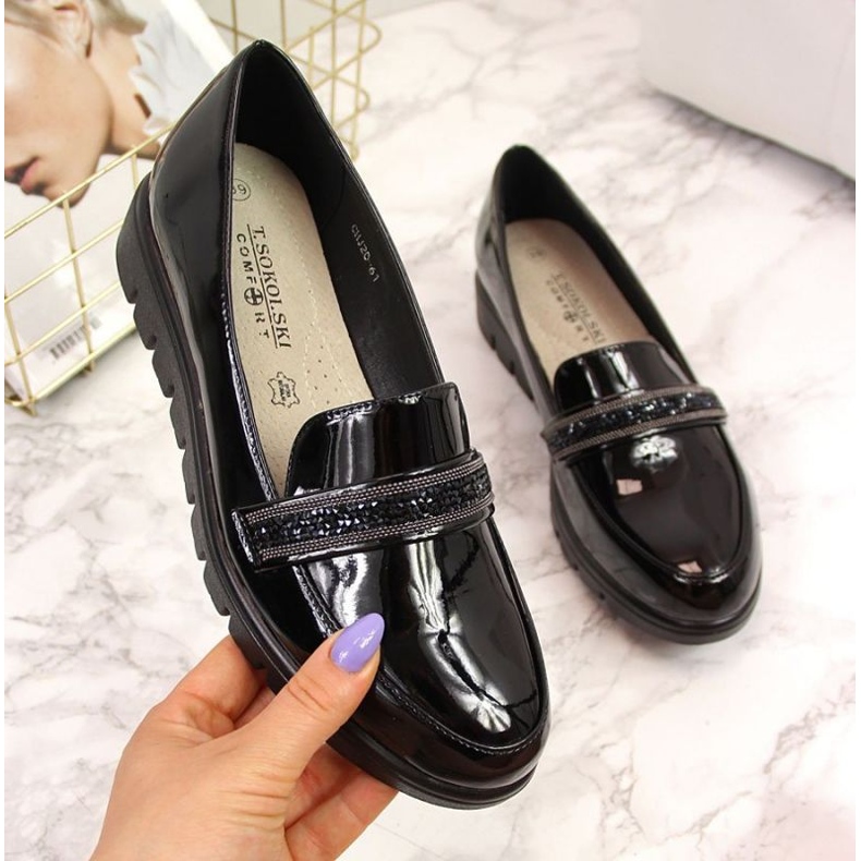 Pantofi confortabili cu lac T.Sokolski W SCA62, negri negru 1