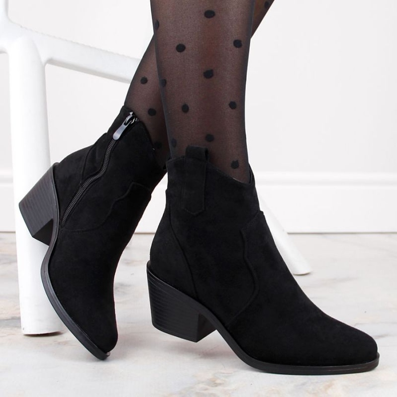 Cizme de cowboy din piele intoarsa cu toc inalt S.Barski W OLI241 negre negru 1