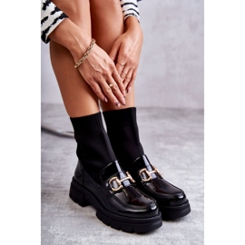 Botine de damă cu decor și șosetă cu încleștare, negre negru 1