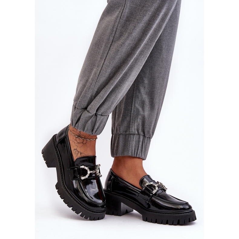 Pantofi de damă din piele lăcuită cu tocuri înalte masive, Lemmitty negru 2