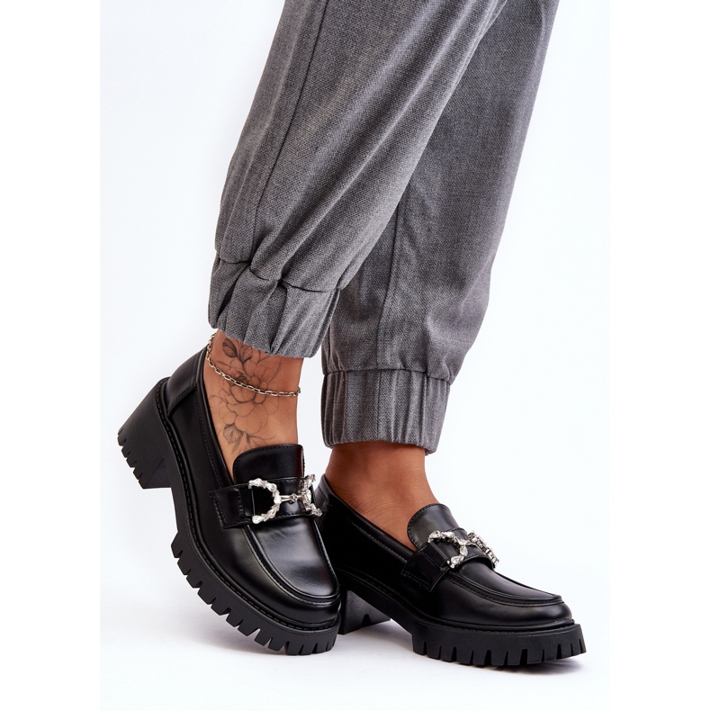 Pantofi de damă din piele cu tocuri înalte masive, Lemmitty negru 2